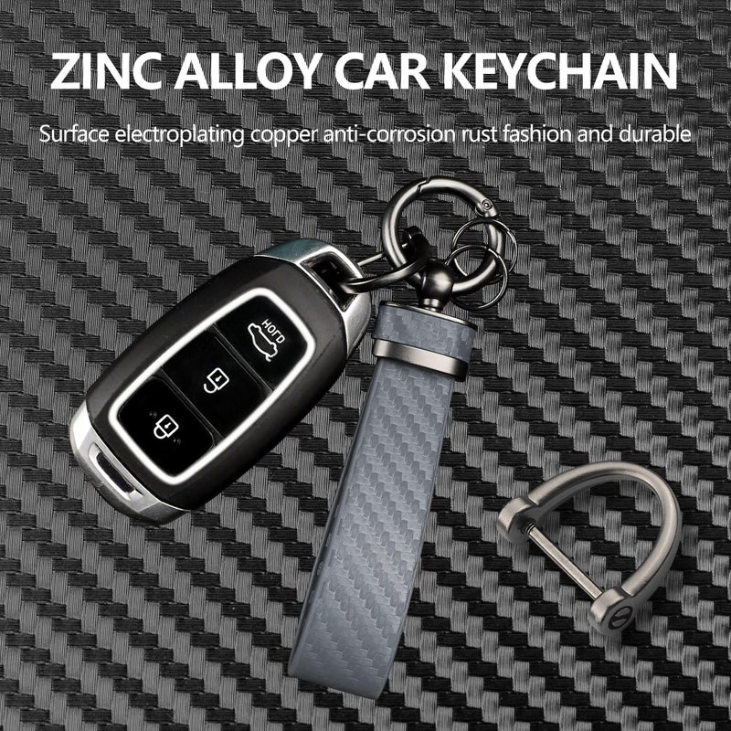 Turcee Carbon Fiber Car Keychain Automotive Interior Accessories Keychains Leather Car Key Fob Car Accessories Key Ring&Anti-Lost D-Ring(Premium Grey) - Image 3